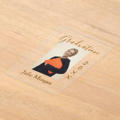 Graduation photo brown golden year 20XX namesimple アクリル招待状 (レイダウン)