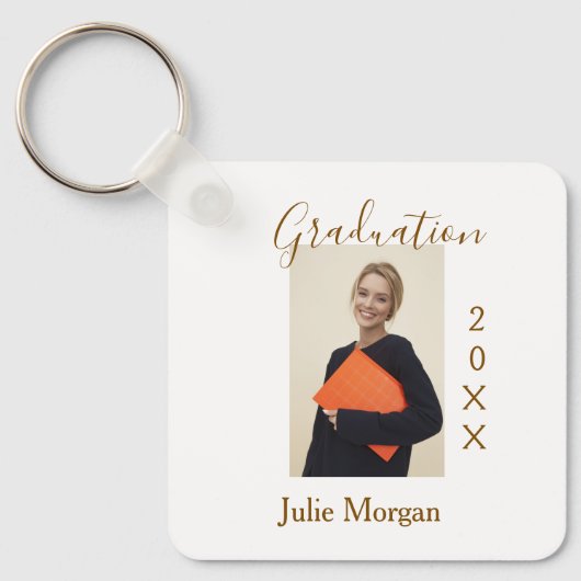 Graduation photo brown golden year 20XX namesimple キーホルダー (正面)