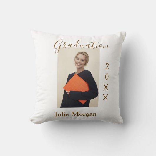 Graduation photo brown golden year 20XX namesimple クッション (正面)