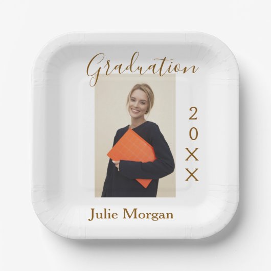 Graduation photo brown golden year 20XX namesimple ペーパープレート (正面)