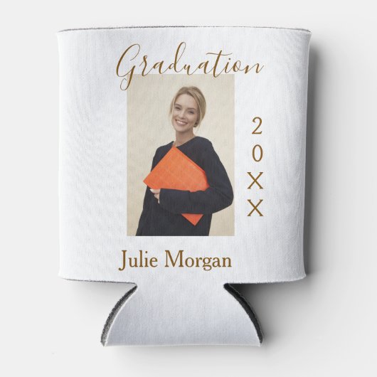 Graduation photo brown golden year 20XX namesimple 缶クーラー (正面)