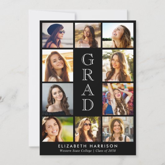 Graduation Photo Collage Black 案内状 (正面)