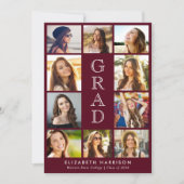 Graduation Photo Collage Burgundy 案内状 (正面)