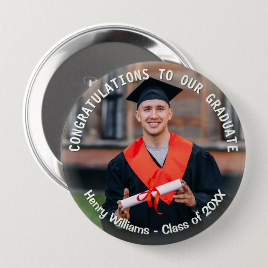 Graduation Photo Custom Text Graduate Keepsake 缶バッジ (正面&裏面)