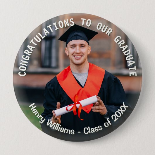 Graduation Photo Custom Text Graduate Keepsake 缶バッジ (正面)
