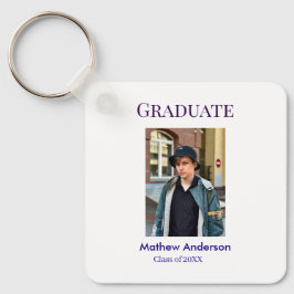 Graduation photo name class of 20XX blue simple bo キーホルダー