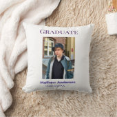 Graduation photo name class of 20XX blue simple bo クッション (ブランケット)