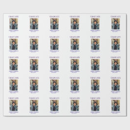 Graduation photo name class of 20XX blue simple bo ラッピングペーパー
