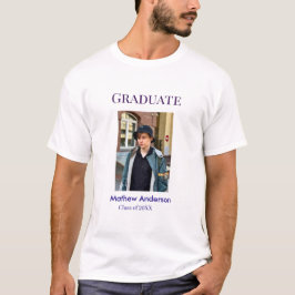 Graduation photo name class of 20XX blue simple bo Tシャツ