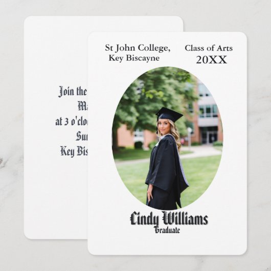 Graduation photo party invitation oval frame 招待状 (正面/裏面)