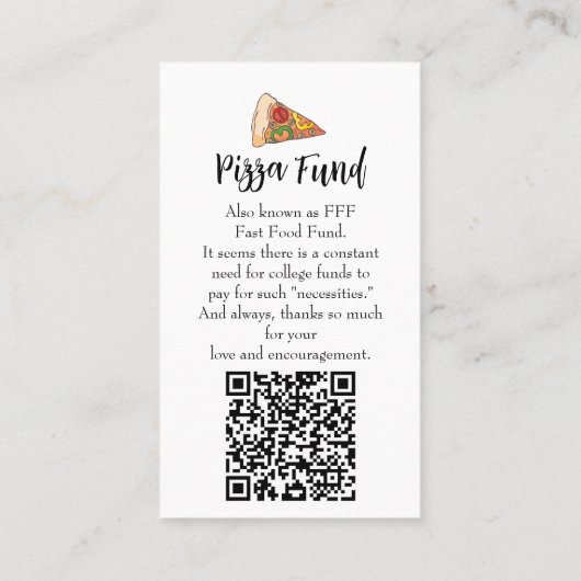 Graduation "Pizza Fund" for college Enclosure card 名刺 (裏面)
