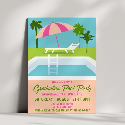 Graduation Pool Party Summer Tropical Poolside 招待状