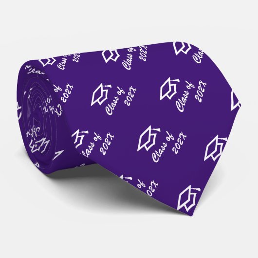 Graduation Purple Cap Icon Pattern Class Year Bold ネクタイ (ロール)