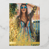 Graduation Real Golden Chic Fancy Romantic Photo  箔招待状 (正面)