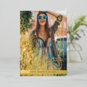 Graduation Real Golden Chic Fancy Romantic Photo  箔招待状 (立ち正面)