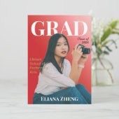 Graduation Red Black White Magazine Announcement 招待状 (スタンド正面)