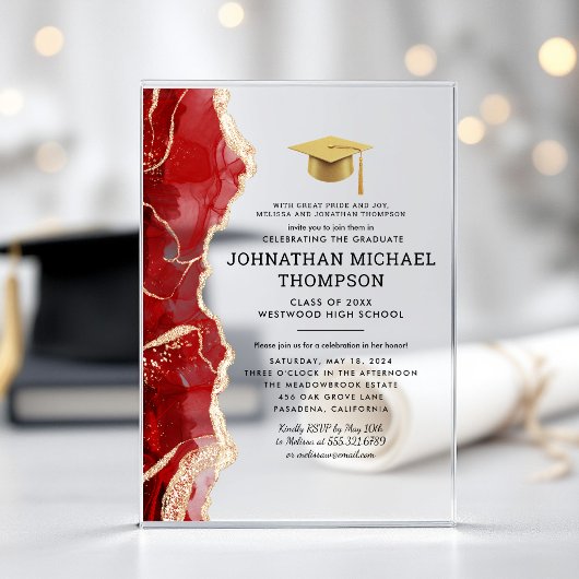 Graduation Red Gold Agate Graduation アクリル招待状