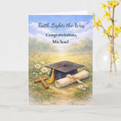 Graduation Religious Custom Name Cap and Cross カード (黄色い花)