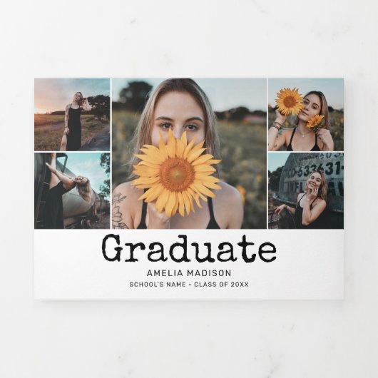 Graduation Retro 10 Photo White 三つ折り案内状 (カバー)