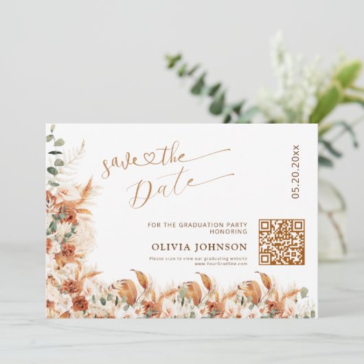 Graduation Save the Date QR Code | Boho Pampass セーブザデート (スタンド正面)