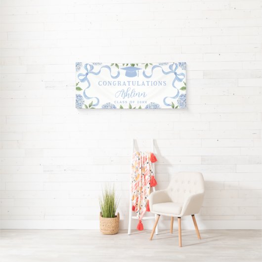 Graduation Sign, Blue Hydrangea, White 横断幕 (インサイチュ)