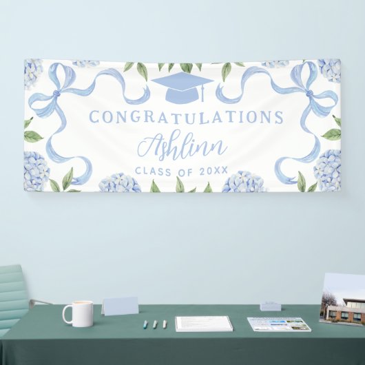 Graduation Sign, Blue Hydrangea, White 横断幕 (トレードショー)