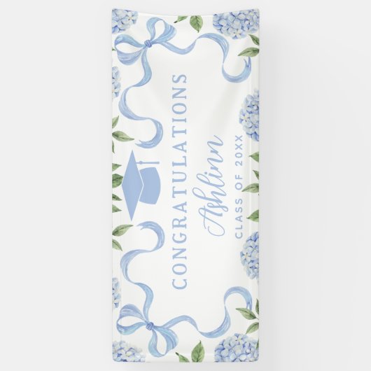 Graduation Sign, Blue Hydrangea, White 横断幕 (縦)