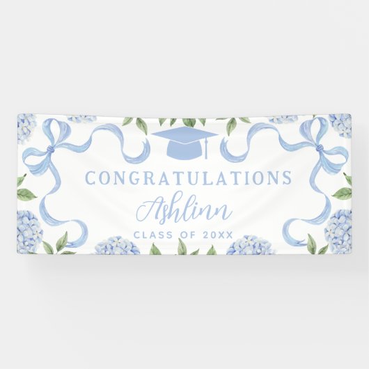 Graduation Sign, Blue Hydrangea, White 横断幕 (横)