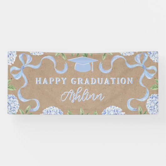 Graduation Sign, Kraft Colored Blue Hydrangea 横断幕 (横)