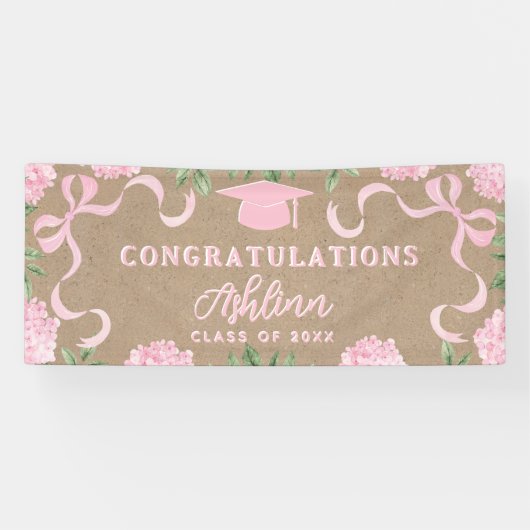 Graduation Sign, Kraft Colored Pink Hydrangea  横断幕 (横)