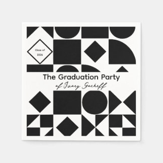 Graduation Simplistic Geometry Black and White スタンダードカクテルナプキン