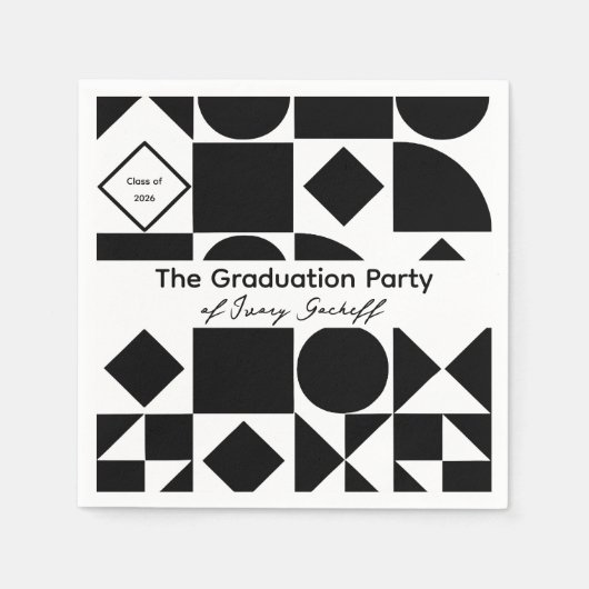 Graduation Simplistic Geometry Black and White スタンダードカクテルナプキン (正面)