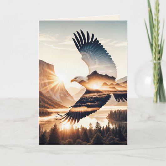 Graduation Soaring Bald Eagle Over Mountain Lake カード (正面)