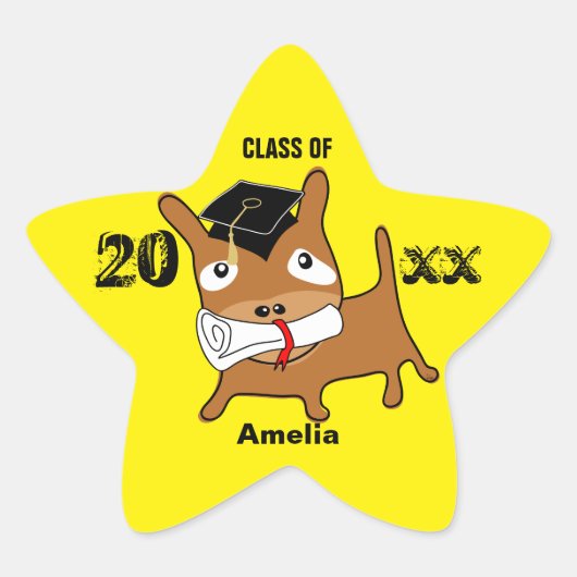 Graduation Star Puppy Sticker Yellow 星シール (正面)