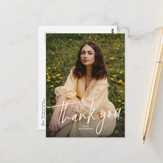 Graduation thank you postcard with two photos ポストカード (正面/裏面インサイチュ)