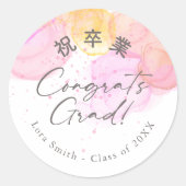 Graduation Treat Elegant Pink Watercolor ラウンドシール (正面)