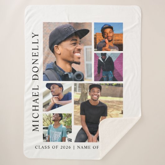 Graduation White Trendy 6 Photo Collage シェルパブランケット (正面)