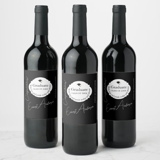 Graduation Wine Label Elegant Custom Keepsake ワインラベル (ボトル)