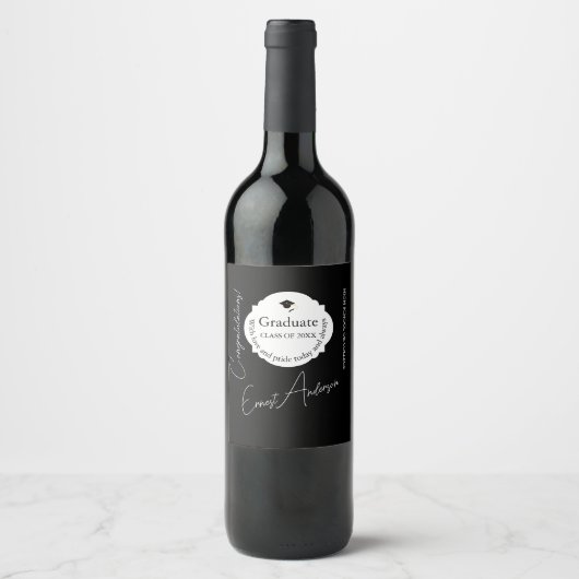 Graduation Wine Label Elegant Custom Keepsake ワインラベル (正面)