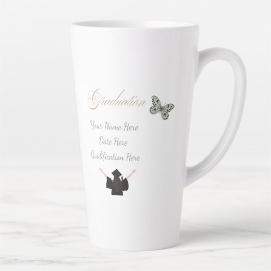 Graduation with Custom Name Date and Qualification カフェラテマグ (右)