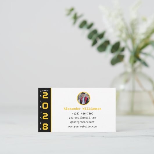 Graduation Yellow Black QR Code Modern Graduation コーリングカード (スタンド正面)