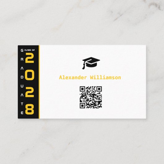 Graduation Yellow Black QR Code Modern Graduation コーリングカード (裏面)
