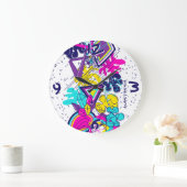 Graffiti抽象芸術カラフルパターン(NAME) ラージ壁時計 (ホーム)