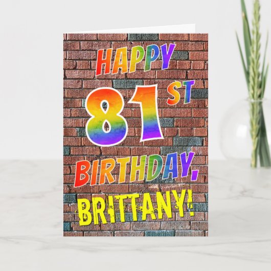Graffiti風レインボー 81歳の誕生日おめでとう カード (正面)