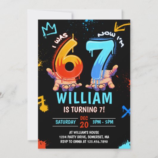 Graffiti 6 7 Meme Trend Six Seven Birthday Party 招待状 (正面)