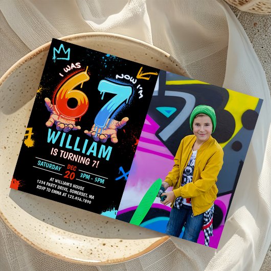 Graffiti 6 7 Meme Trend Six Seven Birthday Photo 招待状