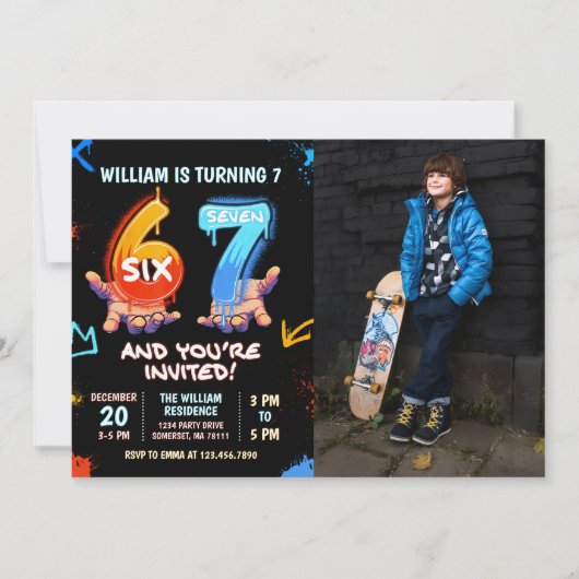 Graffiti 6 7 Meme Trend Six Seven Birthday Photo 招待状 (正面)