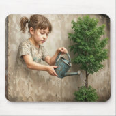 Graffiti Art of Young Girl Watering a City Tree マウスパッド (正面)