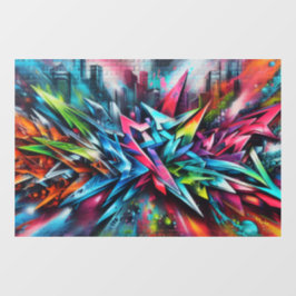 Graffiti auf Ziegelwand mit Skyline Streetart ウィンドウサイン