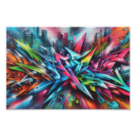 Graffiti auf Ziegelwand mit Skyline Streetart フォトプリント